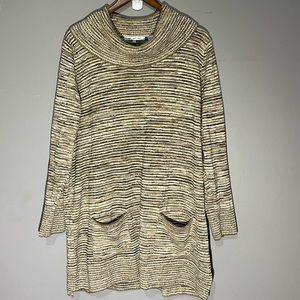 Striped Cowl Neck Sweater - Cream and Brown